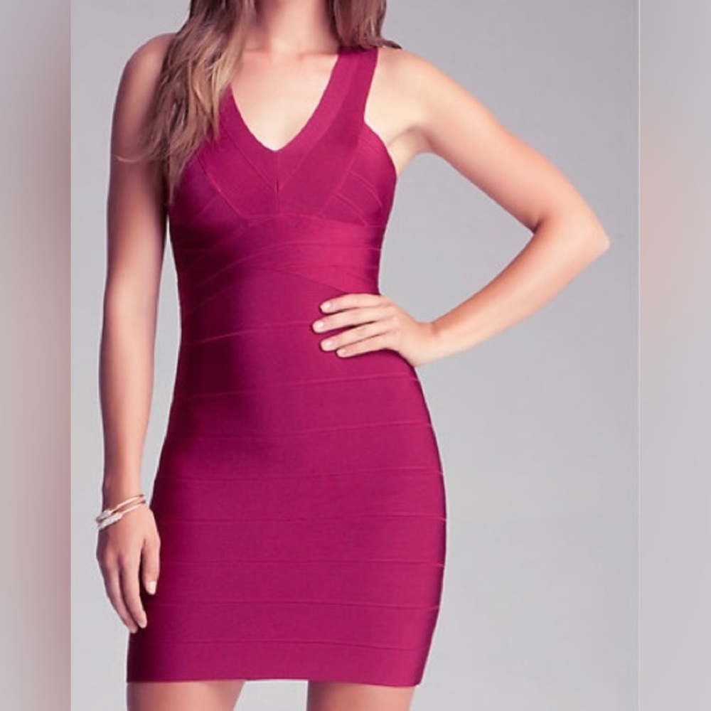 BeBe Very Berry Mini V Bandage Dress